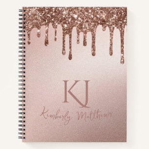Glamouröse Roségold Glitter-Monogramm-Initialen Notizbuch