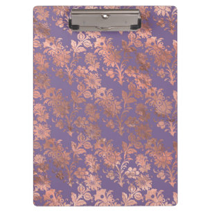 Glamouröse Roségoldfolie und Lavendel Blumen Klemmbrett