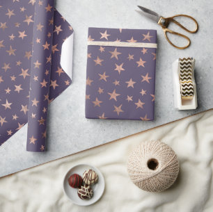 Glamouröse Roségoldfolie und Lavendelsterne Geschenkpapier