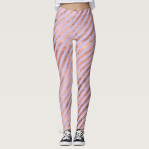 Glamouröse Roségoldfolie und lila Streifen Leggings