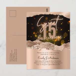 Glamouröse Rosen Gold Folie Glitter Quinceanera 15 Postkarte