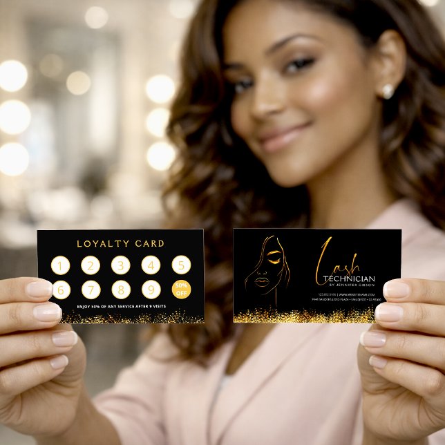 Glamouröse Schwarz & Gold Wimpern-Stylist-Treuekar Treuekarte (Von Creator hochgeladen)
