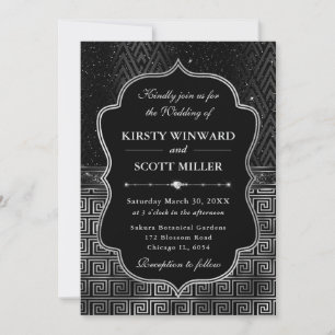 Glamouröse Schwarz Silber Art Deco Hochzeit Einladung