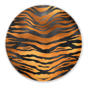 Glamouröse schwarze braune Tigerstreifen Tierprint Keramikknauf