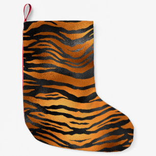 Glamouröse schwarze braune Tigerstreifen Tierprint Kleiner Weihnachtsstrumpf