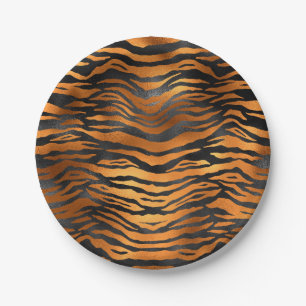 Glamouröse schwarze braune Tigerstreifen Tierprint Pappteller