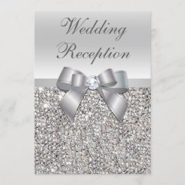 Glamouröse Silver Sequins Bow Hochzeitsempfang Einladung