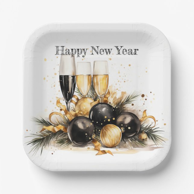 🍾 🎉 glamouröse Silvester-Party-Teller 🥂 ✨ Pappteller (Vorderseite)