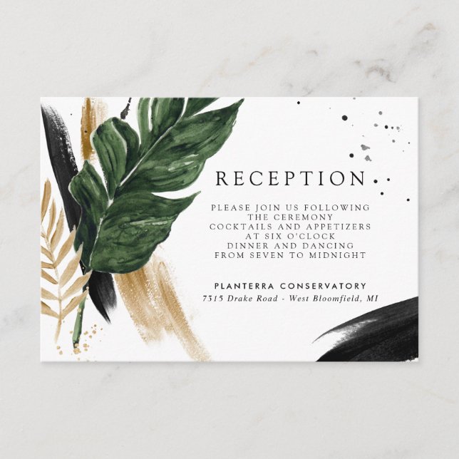 Glamouröse Sommergärten | Hochzeitsempfang Begleitkarte (Vorderseite)