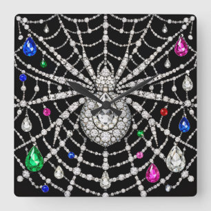 Glamouröse Spinne mit Diamantdesign verziert Quadratische Wanduhr