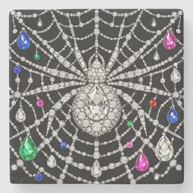 Glamouröse Spinne mit Diamantdesign verziert Steinuntersetzer (Vorderseite)