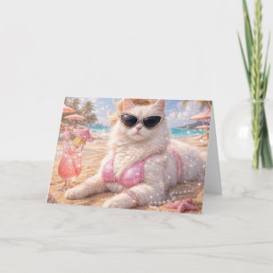 Glamouröse Strandkatze mit Sonnenbrille Karte