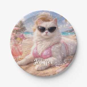 Glamouröse Strandkatze mit Sonnenbrille Pappteller
