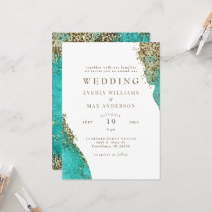 Glamouröse Türkis- & Metallic-Gold-Hochzeit Einladung