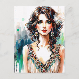 Glamouröse Vintage-Art-Déco-Schönheit Postkarte
