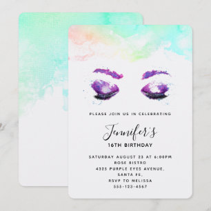 Glamouröse violette Augen & Augenbrauen Watercolor Einladung