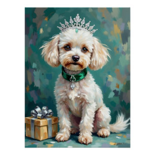 Glamouröse weiße Pudelprinzessin Weihnachtskunst Poster
