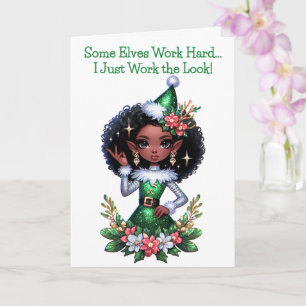 Glamouröser afroamerikanischer Weihnachtself Karte