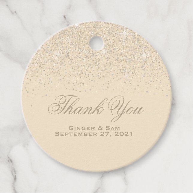 Glamouröser Champagner-Glitzer Geschenkanhänger (Vorderseite)