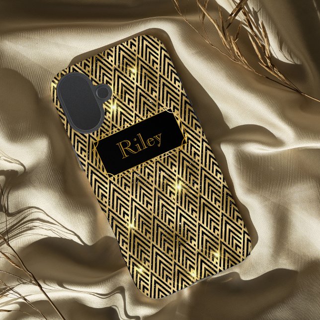 Glamouröser Deko aus Gold und Schwarz iPhone 16 Plus Hülle (Von Creator hochgeladen)