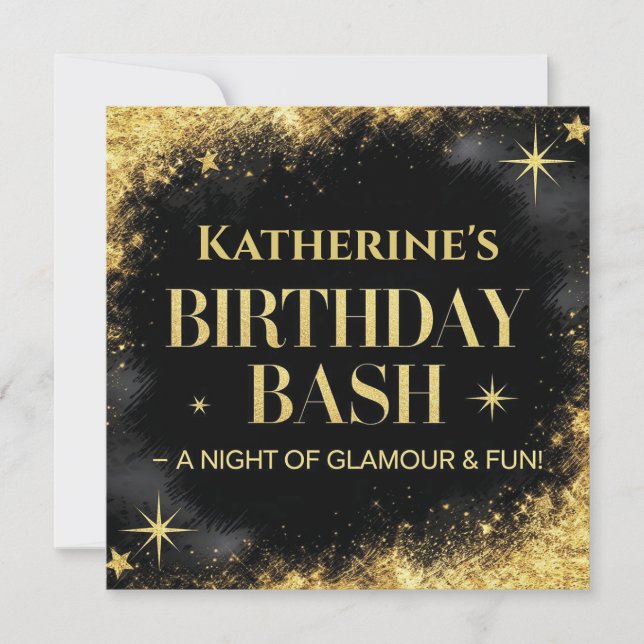 Glamouröser Geburtstagsbash mit goldenen Glitzern Einladung (Vorderseite)