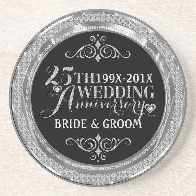 Glamouröser Glitzer 25. Hochzeitsszenario Getränkeuntersetzer (Vorne)