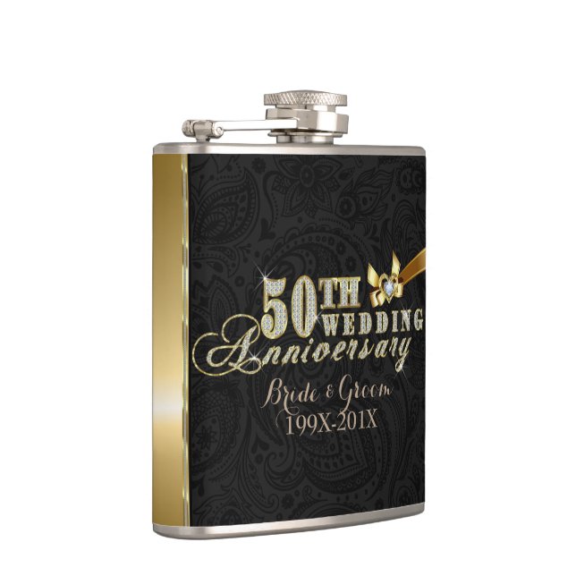 Glamouröser Glitzer 50. Hochzeitsszenario Flachmann (Rechts)