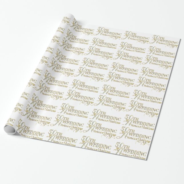 Glamouröser Glitzer 50. Hochzeitsszenario Geschenkpapier (Ungerollt)