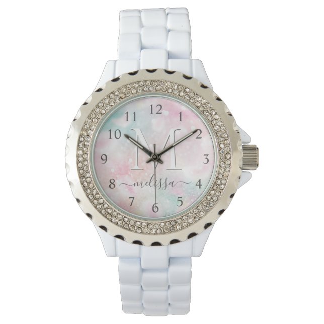Glamouröser Glitzer Rosa Hübsches Muster Armbanduhr (Vorderseite)