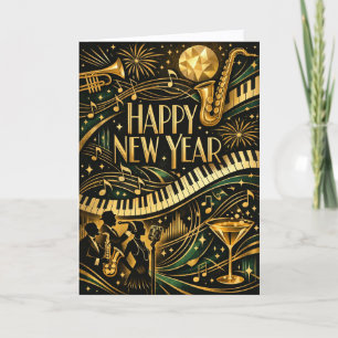 Glamouröser Gold-Jazz-Art-Deco-Neujahr Feiertagskarte
