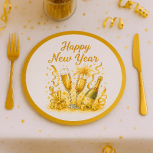 Glamouröser Gold-Sparkel Silvester Pappteller