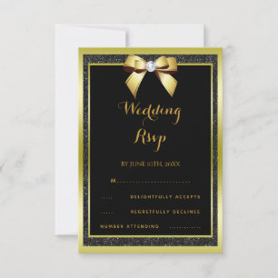 Glamouröser goldener Bogen und schwarze Glitter-Ho RSVP Karte