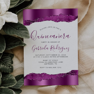 Glamouröser Lila-Pflaume-Folie-Glitter-Quinceañera Einladung