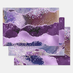 Glamouröser Lila & Rosa Faux Glitter Achat Geschenkpapier Set