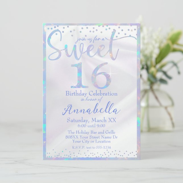 Glamouröser Opal Sweet 16 Geburtstag Einladung (Stehend Vorderseite)