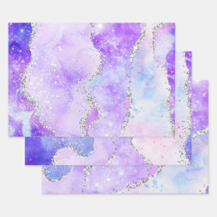Glamouröser Pastell-Lila- und Silber-Glitter-Achat Geschenkpapier Set