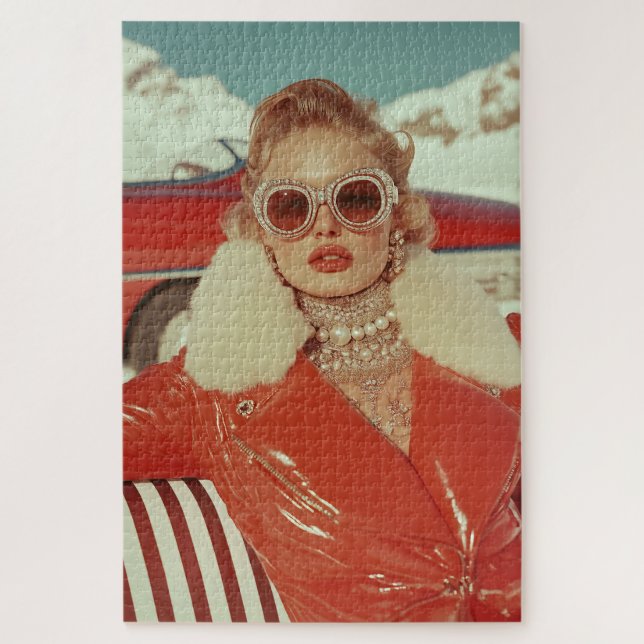 Glamouröser Retro Winterstil im alpinen Ambiente (Vertikal)
