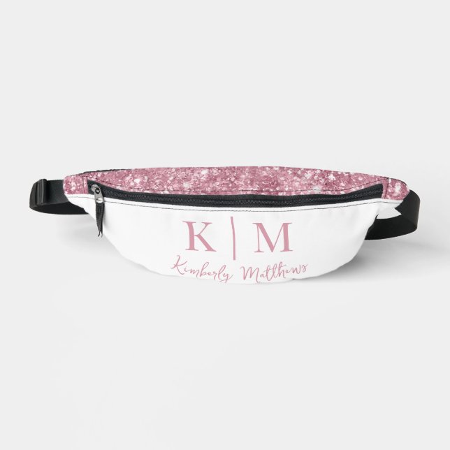 Glamouröser rosafarbener Glitzer mit Monogramm-Ini Bauchtasche (Vorderseite)