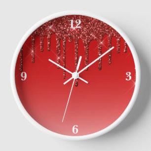 Glamouröser roter Glitter-Tropfen Uhr