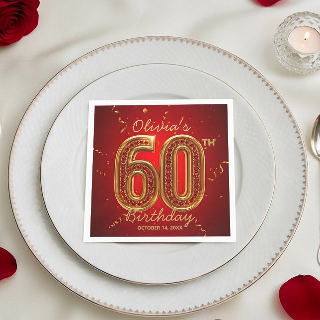 Glamouröser Rubinrot-Gold-Schmuck zum 60. Geburtst Serviette (Von Creator hochgeladen)