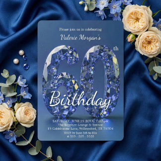 Glamouröser Saphirblauer Diamant 60. Geburtstag Einladung