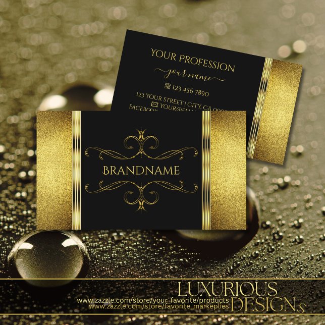 Glamouröser Schwarz-Gold-Glitzer Verziert dekorier Visitenkarte (Von Creator hochgeladen)