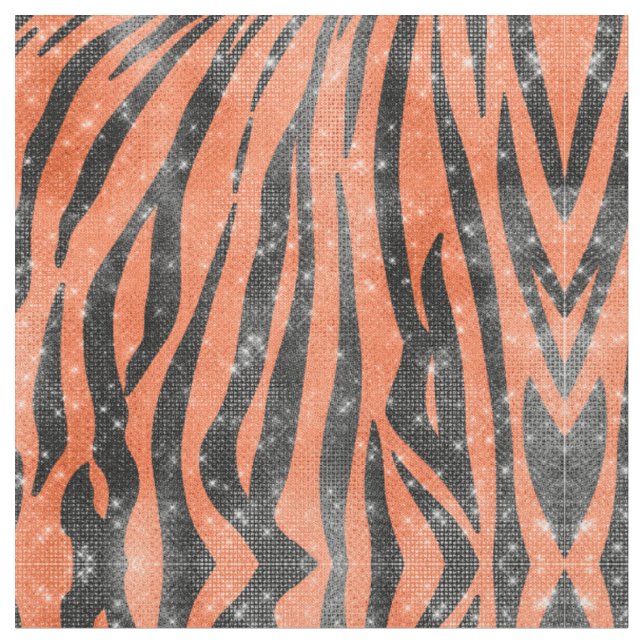 Glamouröser Schwarzer Orange Glitzer Tiger Streife Stoff (Nahaufnahme)