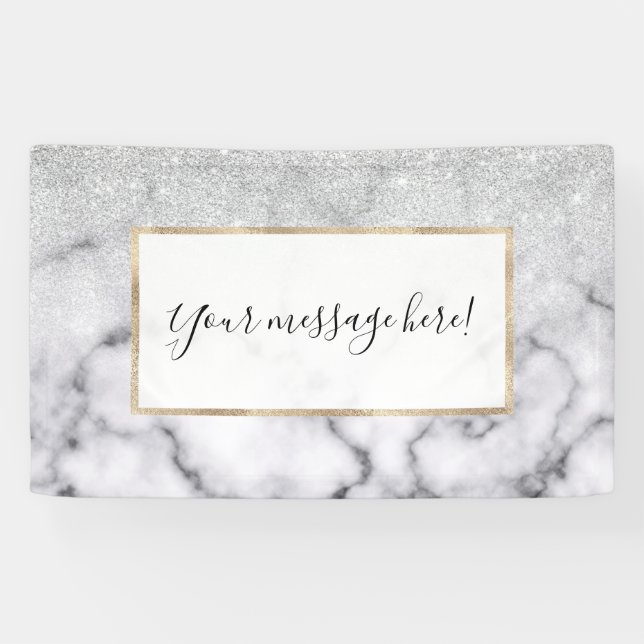 Glamouröser Silberweißer Glitzer Marmor Gradient Banner (Horizontal)