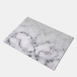 Glamouröser Silberweißer Glitzer Marmor Gradient Fußmatte