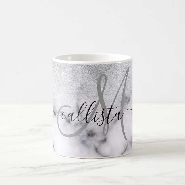 Glamouröser Silberweißer Glitzer Marmor Gradient Kaffeetasse (Mittel)