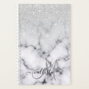 Glamouröser Silberweißer Glitzer Marmor Gradient Planer