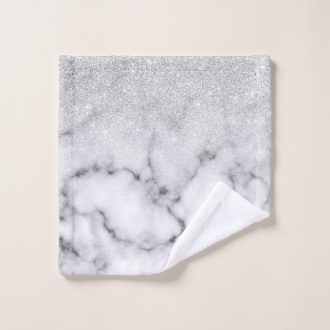 Glamouröser Silberweißer Glitzer Marmor Gradient Waschlappen (Waschlappen)
