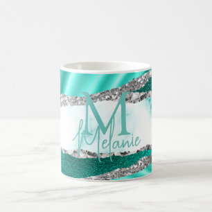 Glamouröser Teal-Marmor & Silberglitter Kaffeetasse