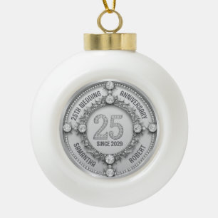 Glamouröses 25. Hochzeitstag Keramik Kugel-Ornament